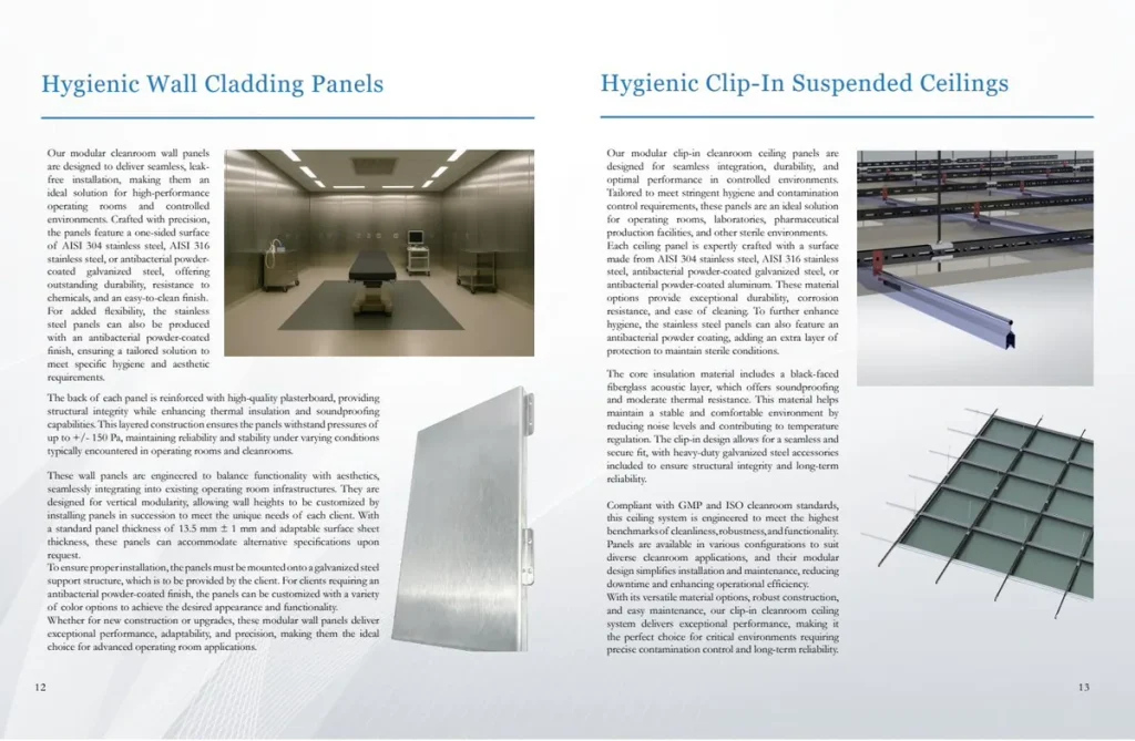 medicames-modular-cleanroom-wall-panels Medicames hygienic wall cladding panels and clip-in suspended ceiling system for cleanrooms and operating rooms